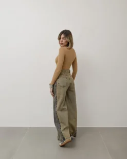 Jeans palazzo sabbiato bicolor – P4108