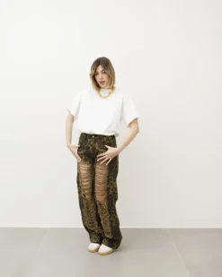 Jeans wide leg animalier con rotture – P5173