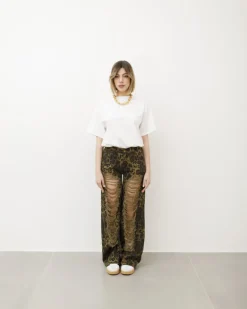 Jeans wide leg animalier con rotture – P5173