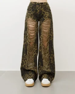 Jeans wide leg animalier con rotture – P5173