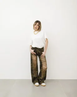 Jeans wide leg animalier con rotture – P5173