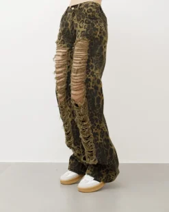 Jeans wide leg animalier con rotture – P5173