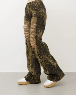 Jeans wide leg animalier con rotture – P5173