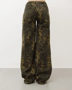 Jeans wide leg animalier con rotture – P5173