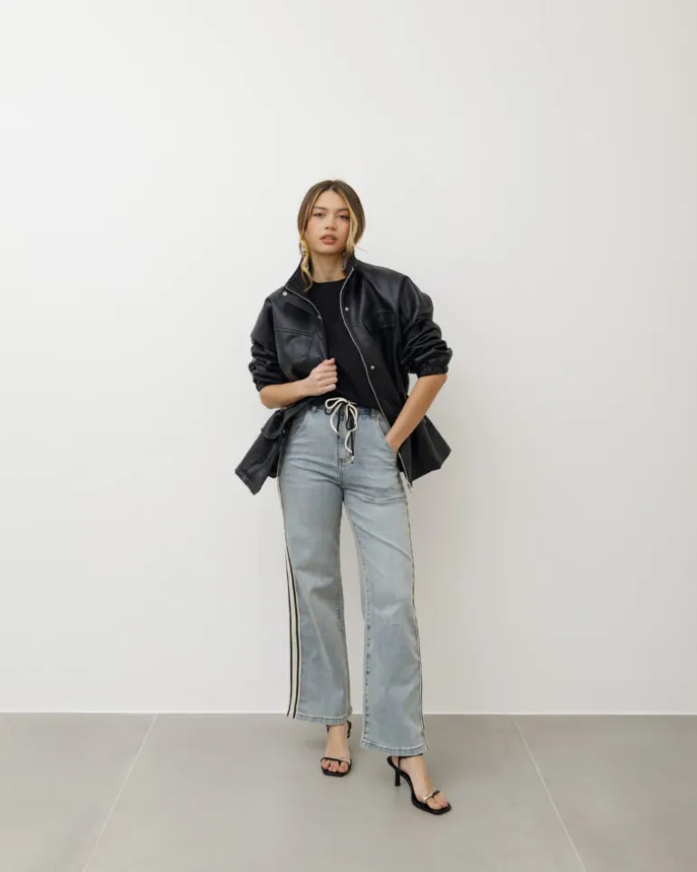 Jeans wide leg con bande laterali – 31886