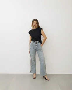 Jeans wide leg con bande laterali – 31886