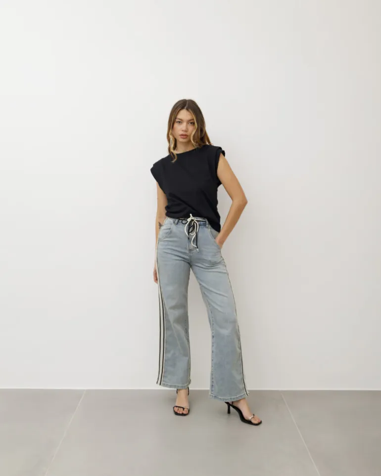 Jeans wide leg con bande laterali – 31886