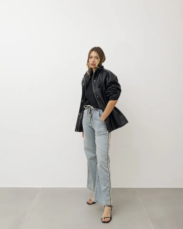 Jeans wide leg con bande laterali – 31886
