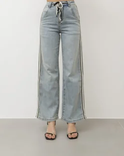 Jeans wide leg con bande laterali – 31886