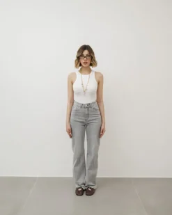 Jeans wide leg grigio chiaro – 8578