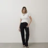 Jeans wide leg nero con orlo sfrangiato – XJ206