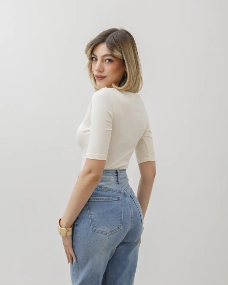Maglia con scollo e manica midi – 8159
