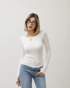 Maglia in costina con scollo – 1582