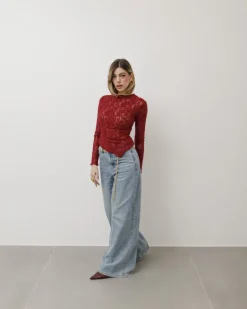 Maglia in pizzo bordeaux – 15559slc