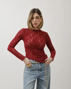 Maglia in pizzo bordeaux – 15559slc