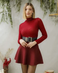 Maglia in tulle ricamata con strass – L1653 slc