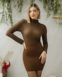 Maglia in tulle ricamata con strass – L1653 slc