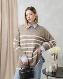Maglione a righe in lana girocollo – G098