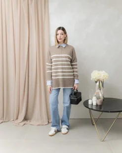 Maglione a righe in lana girocollo – G098