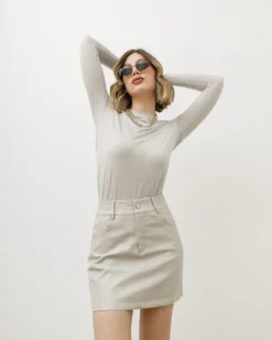 Minigonna in simil-pelle CREMA – 5166