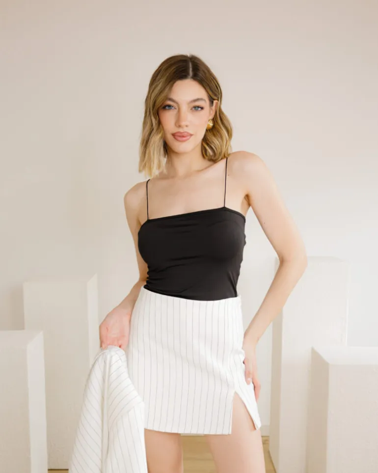 Minigonna shorts gessata con spacco – 3822