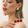 Orecchini bottone con intarsi e perla – E227