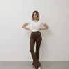 Pantaloni a zampa in lycra marrone – 1171