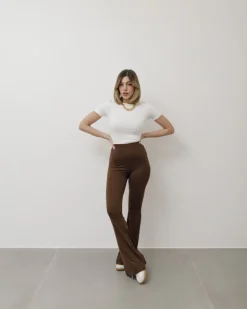 Pantaloni a zampa in lycra marrone – 1171