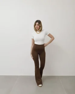 Pantaloni a zampa in lycra marrone – 1171