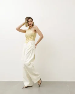 Pantaloni eleganti ballon panna – P6696