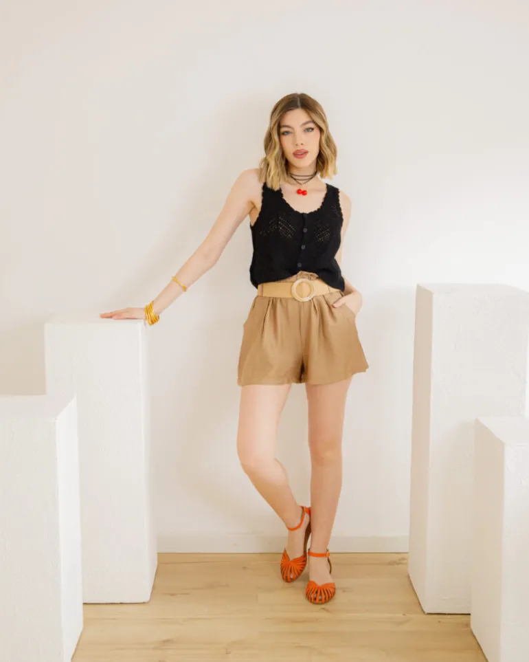 Shorts in viscosa con cintura – 21218