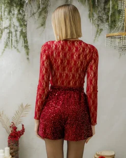 Shorts vita alta con paillettes – L1429