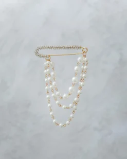 Spilla in acciaio con perle e strass – SP13