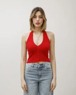 Top in costina con bottoni – VD1181 slc