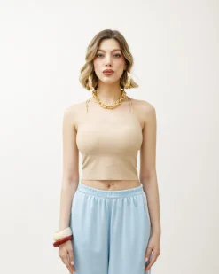 Top in costina con coppe – H14166