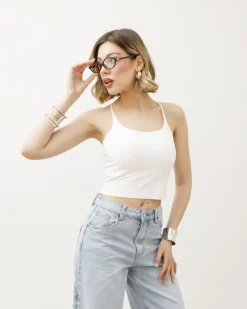 Top in costina con coppe – H14166